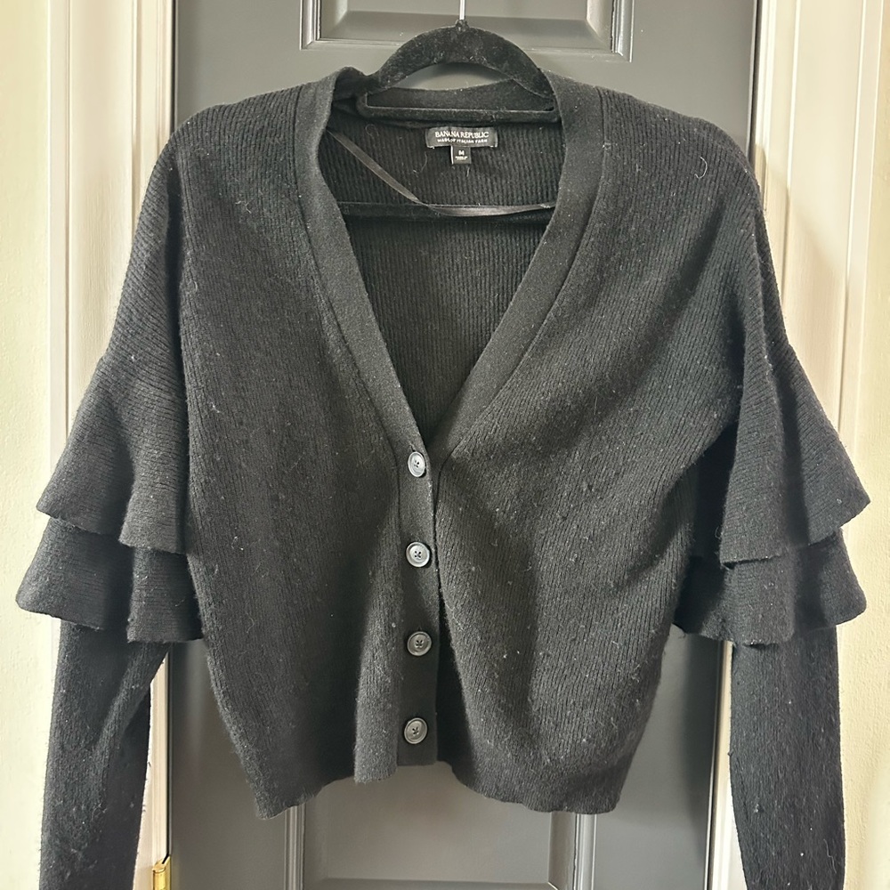 Black Ruffled Cardigan Sweater